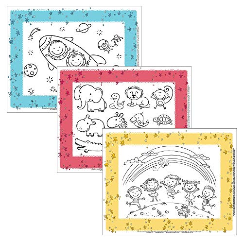 Healthy Habits by J.L. Childress Disposable ColorMe Placemats, 24 Pack - Paper Stick-On Placemats with Coloring Fun, Airplane Tray Table Cover, Colors May Vary