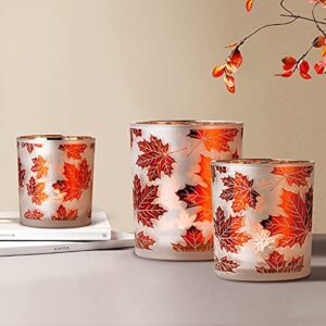 fall candle holders set of 3,glass tealight votive candle holders with maple leaf pattern,ideal for autumn home decor party table centerpiece thanksgiving gift