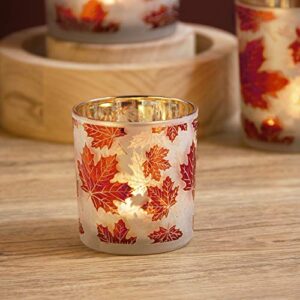 Fall Candle Holders Set of 3,Glass Tealight Votive Candle Holders with Maple Leaf Pattern,Ideal for Autumn Home Decor Party Table Centerpiece Thanksgiving Gift