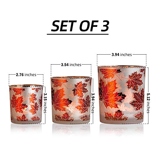 Fall Candle Holders Set of 3,Glass Tealight Votive Candle Holders with Maple Leaf Pattern,Ideal for Autumn Home Decor Party Table Centerpiece Thanksgiving Gift