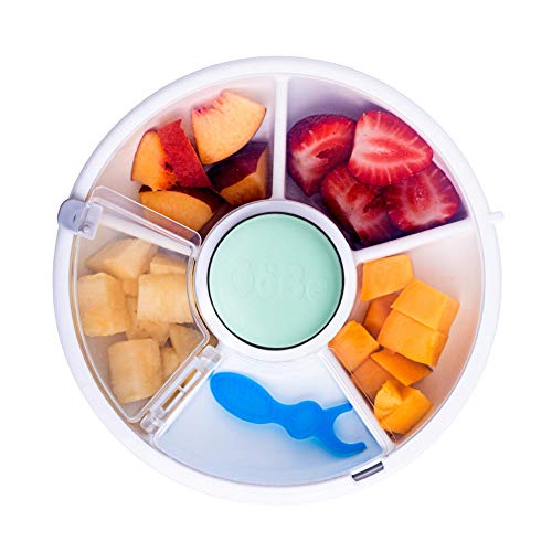 GoBe 2 Pack Kids Snack Spinner - Teal/Coral - Reusable Snack Container with 5 Compartment Dispenser and Lid - Leakproof, Spill-Proof - for Toddlers, Babies, Home, Travel