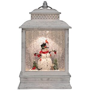 demdaco distressed white snowman scene musical led 10.5 x 6.5 resin christmas decorative tabletop snow water globe