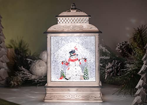 DEMDACO Distressed White Snowman Scene Musical LED 10.5 x 6.5 Resin Christmas Decorative Tabletop Snow Water Globe