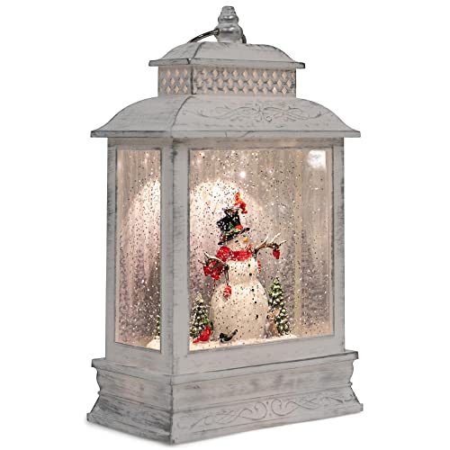 DEMDACO Distressed White Snowman Scene Musical LED 10.5 x 6.5 Resin Christmas Decorative Tabletop Snow Water Globe