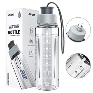 airon 34oz sports water bottle - leakproof & bpa free tritan with time marker & removable straw to ensure you drink enough water throughout the day for fitness and outdoor sports grey