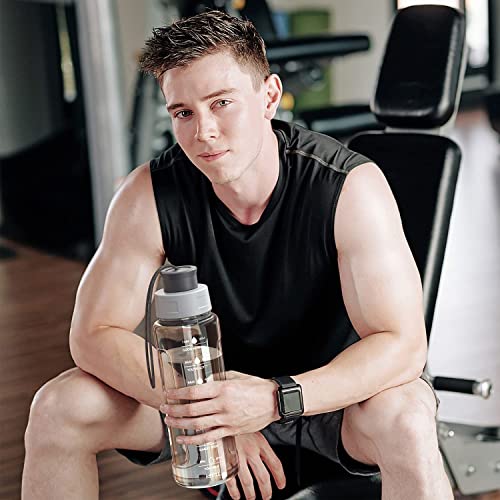 AIRON 34oz Sports Water Bottle - Leakproof & BPA Free Tritan with Time Marker & Removable Straw to Ensure You Drink Enough Water Throughout The Day for Fitness and Outdoor Sports Grey