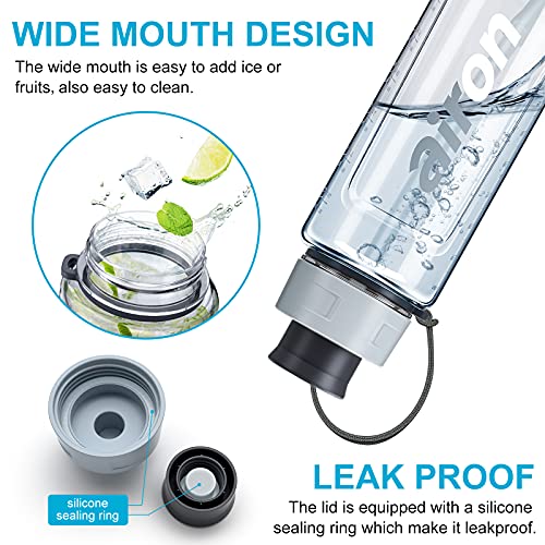 AIRON 34oz Sports Water Bottle - Leakproof & BPA Free Tritan with Time Marker & Removable Straw to Ensure You Drink Enough Water Throughout The Day for Fitness and Outdoor Sports Grey