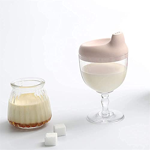 Plastic Goblet Cup, Baby Sippy Cup Wine Glass, Beverage Mug Milk Bottle with Lid for Kids on Birthday Party or Celebration