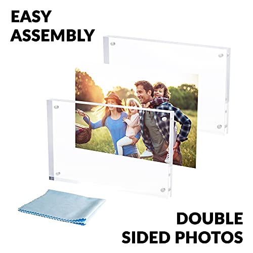 SimbaLux Magnetic Acrylic Picture Photo Frame 4x6 inches (3 Pack), Clear Glass Like, Double Sided Frameless Desktop Floating Display, Free Standing, Easy to Change