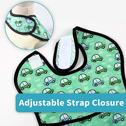 Baby Waterproof Adjustable Smock Bib for Feeding with Crumb Catcher Pocket, Sleeveless Plastic Eating Weaning Bib Set for Infants and Toddlers (4 Packs, 6-36 Months)