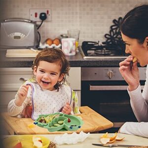 Linowos Silicone Suction Plate for Toddlers - Self Feeding Training Divided Plate Dish and Bowl for Baby and Toddler, Fits for Most Highchairs Trays (Green)