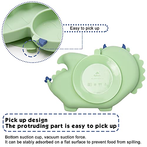 Linowos Silicone Suction Plate for Toddlers - Self Feeding Training Divided Plate Dish and Bowl for Baby and Toddler, Fits for Most Highchairs Trays (Green)