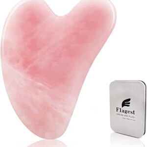 Gua Sha Rose Quartz Massage Tool, Facial Tool for Scraping and SPA Acupuncture Therapy, Heart Shape Trigger Point Treatment on Face (Rose Quartz)