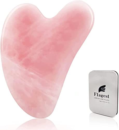 Gua Sha Rose Quartz Massage Tool, Facial Tool for Scraping and SPA Acupuncture Therapy, Heart Shape Trigger Point Treatment on Face (Rose Quartz)