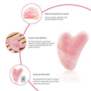 Gua Sha Rose Quartz Massage Tool, Facial Tool for Scraping and SPA Acupuncture Therapy, Heart Shape Trigger Point Treatment on Face (Rose Quartz)