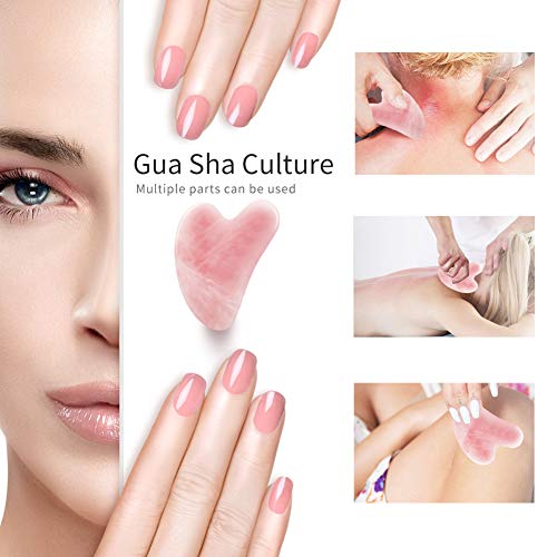 Gua Sha Rose Quartz Massage Tool, Facial Tool for Scraping and SPA Acupuncture Therapy, Heart Shape Trigger Point Treatment on Face (Rose Quartz)