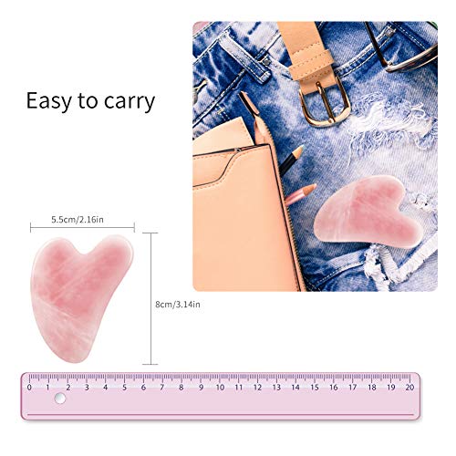 Gua Sha Rose Quartz Massage Tool, Facial Tool for Scraping and SPA Acupuncture Therapy, Heart Shape Trigger Point Treatment on Face (Rose Quartz)