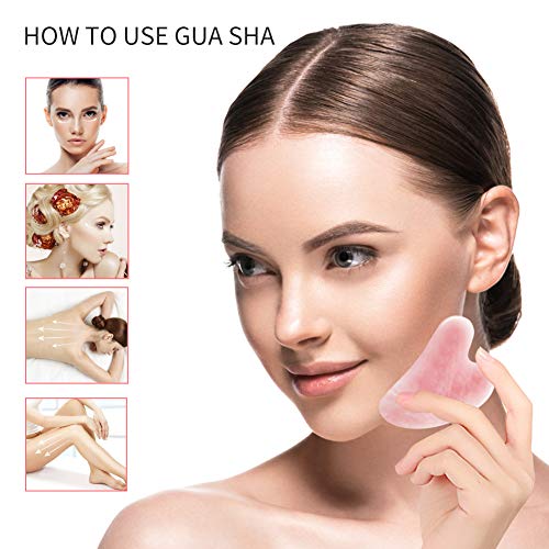 Gua Sha Rose Quartz Massage Tool, Facial Tool for Scraping and SPA Acupuncture Therapy, Heart Shape Trigger Point Treatment on Face (Rose Quartz)