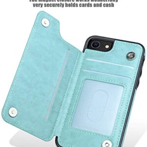 MMHUO for iPhone 7/8/SE 2020/SE 2022 Case with Card Holder,Flower Magnetic Back Flip Case for iPhone 7/8/SE 2020 Wallet Case for Women,Protective Case Phone Case for iPhone 7/8/SE 2020/SE 2022,Mint