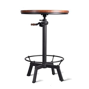 topower industrial pub table 23.65" round wood top adjustable height 33.5"-39.4" with handle black bar table