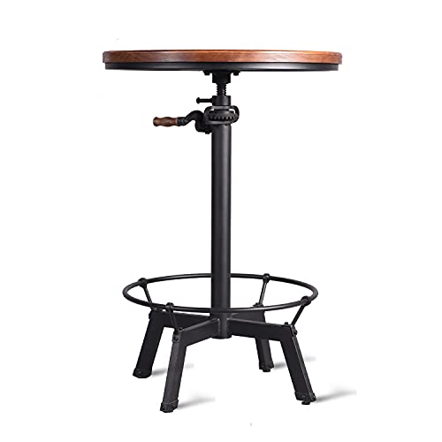 Topower Industrial Pub Table 23.65" Round Wood Top Adjustable Height 33.5"-39.4" with Handle Black Bar Table