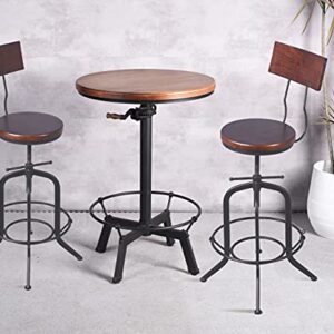 Topower Industrial Pub Table 23.65" Round Wood Top Adjustable Height 33.5"-39.4" with Handle Black Bar Table