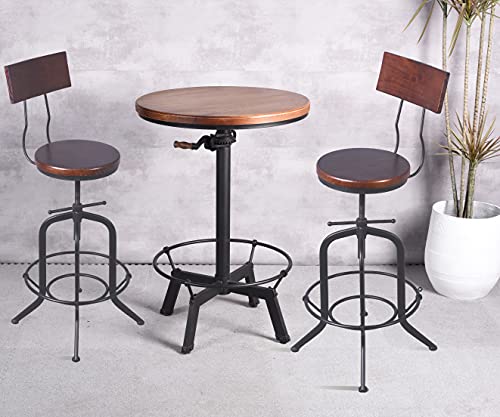 Topower Industrial Pub Table 23.65" Round Wood Top Adjustable Height 33.5"-39.4" with Handle Black Bar Table