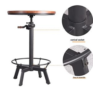 Topower Industrial Pub Table 23.65" Round Wood Top Adjustable Height 33.5"-39.4" with Handle Black Bar Table