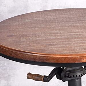 Topower Industrial Pub Table 23.65" Round Wood Top Adjustable Height 33.5"-39.4" with Handle Black Bar Table