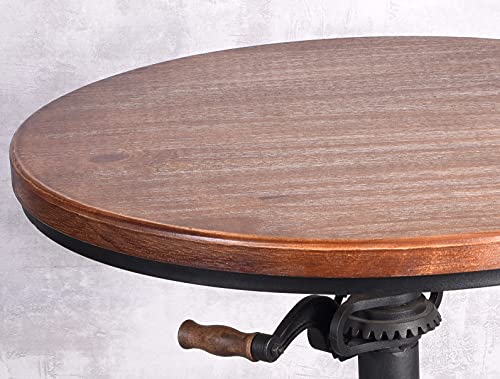 Topower Industrial Pub Table 23.65" Round Wood Top Adjustable Height 33.5"-39.4" with Handle Black Bar Table