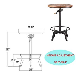 Topower Industrial Pub Table 23.65" Round Wood Top Adjustable Height 33.5"-39.4" with Handle Black Bar Table