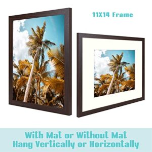 Frametory, 11x14 Picture Frame with Mat for 8x10 Photo - High Definition Glass Wide Molding - Preinstalled Wall Mounting Hardware (Brown, 1 Pack)