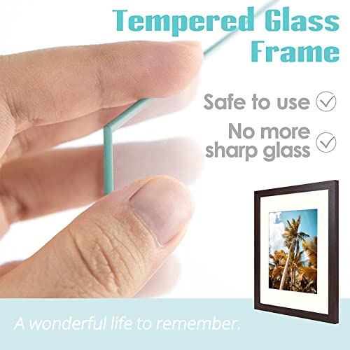 Frametory, 11x14 Picture Frame with Mat for 8x10 Photo - High Definition Glass Wide Molding - Preinstalled Wall Mounting Hardware (Brown, 1 Pack)