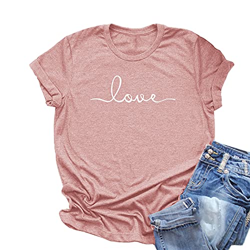 NIUBIA Women's T-Shirt Printed Casual Short Sleeve Tops Summer Casual Loose Fitted Top Light Pink