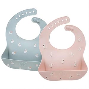 little dimsum silicone baby bibs soft comfortable baby food bibs waterproof feeding bibs toddlers adjustable silicone bibs baby with food catcher easy wipes clean,duck&sheep