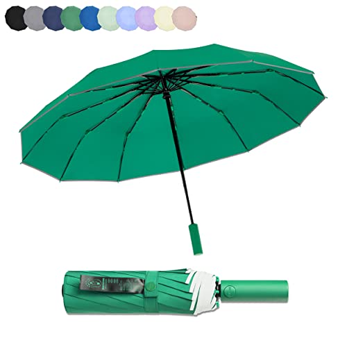 BAODINI Umbrella for Rain Windproof Travel Compact Automatic Folding Umbrella for Men-Women's Big Umbrella for Car Backpack (90-Dark green)