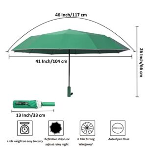 BAODINI Umbrella for Rain Windproof Travel Compact Automatic Folding Umbrella for Men-Women's Big Umbrella for Car Backpack (90-Dark green)