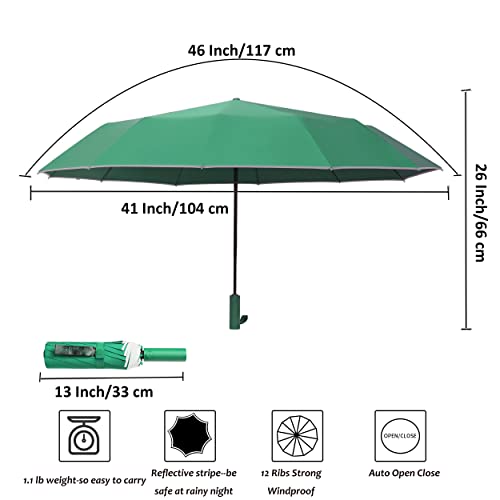 BAODINI Umbrella for Rain Windproof Travel Compact Automatic Folding Umbrella for Men-Women's Big Umbrella for Car Backpack (90-Dark green)