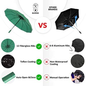 BAODINI Umbrella for Rain Windproof Travel Compact Automatic Folding Umbrella for Men-Women's Big Umbrella for Car Backpack (90-Dark green)