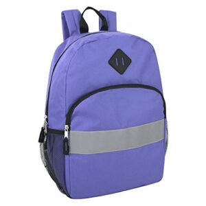trail maker kids reflective backpack for school, colorful backpack with reflector strips, side pocket, padded straps (purple)