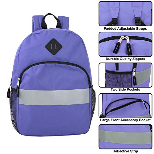 Trail maker Kids Reflective Backpack for School, Colorful Backpack with Reflector Strips, Side Pocket, Padded Straps (Purple)