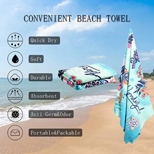 Auxory Beach Towel,30"x60" Microfiber Beach Towels for Travel, Quick Dry Towel for Swimmers Sand Proof Beach Towels for Women Men Girls Kids, Cool Pool Towels Beach Accessories Absorbent Towel