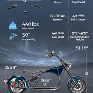 Eahora DOT Approved M1P 37Mph 2000W Electric Motorcycle for Adults, 60V 30ah Lithium Battery 40Miles Electric Scooter, 12in Vacuum Tires Full Suspension for Urban Commuting, 1-2 Person