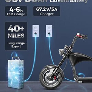 Eahora DOT Approved M1P 37Mph 2000W Electric Motorcycle for Adults, 60V 30ah Lithium Battery 40Miles Electric Scooter, 12in Vacuum Tires Full Suspension for Urban Commuting, 1-2 Person