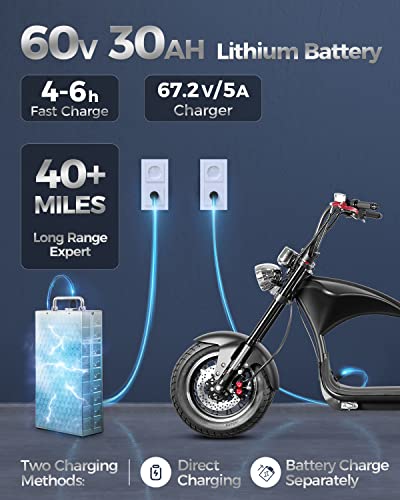 Eahora DOT Approved M1P 37Mph 2000W Electric Motorcycle for Adults, 60V 30ah Lithium Battery 40Miles Electric Scooter, 12in Vacuum Tires Full Suspension for Urban Commuting, 1-2 Person