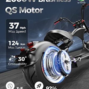 Eahora DOT Approved M1P 37Mph 2000W Electric Motorcycle for Adults, 60V 30ah Lithium Battery 40Miles Electric Scooter, 12in Vacuum Tires Full Suspension for Urban Commuting, 1-2 Person