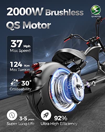 Eahora DOT Approved M1P 37Mph 2000W Electric Motorcycle for Adults, 60V 30ah Lithium Battery 40Miles Electric Scooter, 12in Vacuum Tires Full Suspension for Urban Commuting, 1-2 Person