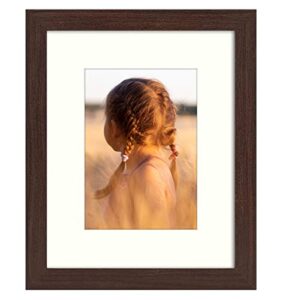golden state art, 8x10 picture frame with mat for 5x7 photo - high definition glass wall mounting or tabletop display (brown, 1 pack)