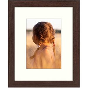 Golden State Art, 8x10 Picture Frame with Mat for 5x7 Photo - High Definition Glass Wall Mounting or Tabletop Display (Brown, 1 Pack)