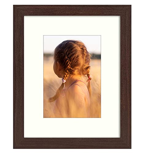 Golden State Art, 8x10 Picture Frame with Mat for 5x7 Photo - High Definition Glass Wall Mounting or Tabletop Display (Brown, 1 Pack)